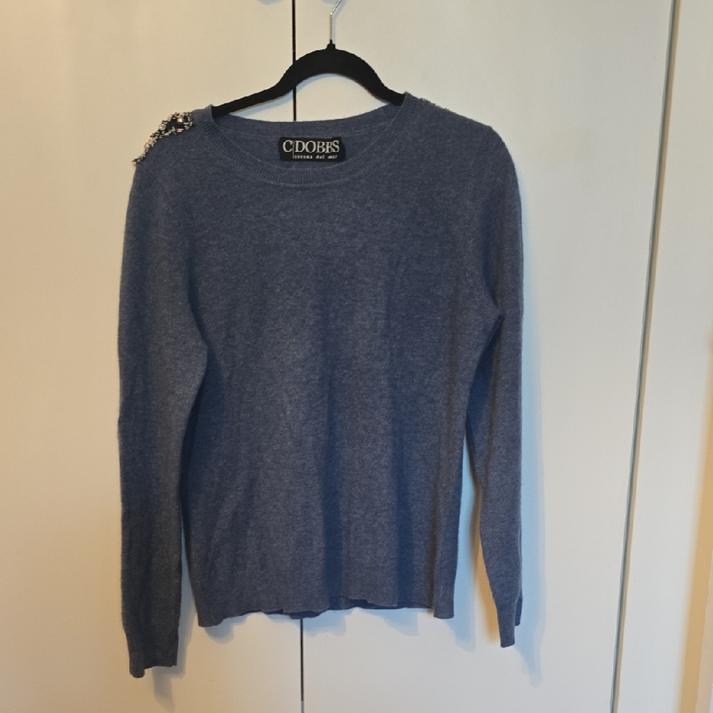 Blue Sweater with Embellished Shoulder
